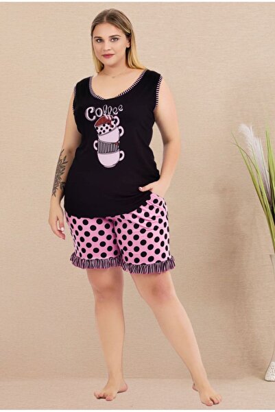 by İGP Black Plus Size Shorts Set of Polka Dot