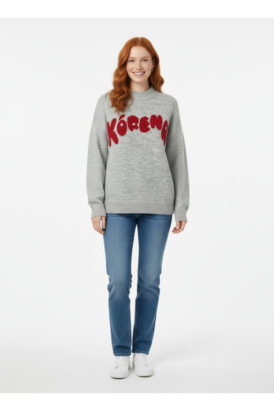 Neden Tekstil Women's Gray Knitwear Oversize Sweater