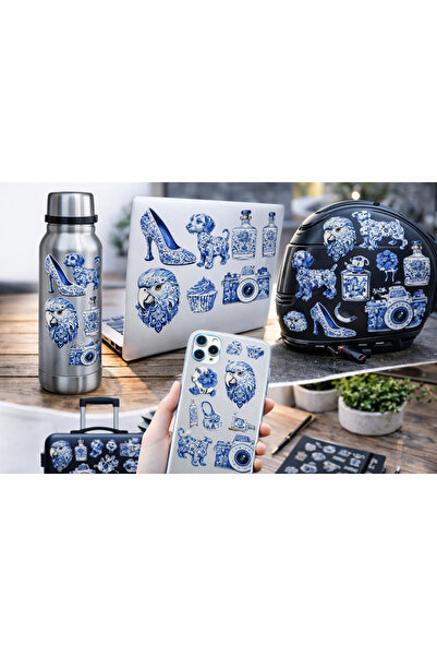 Limitless Design مجموعة ملصقات بتصميم حيوانات وطابع عتيق باللون الأزرق - طيور...