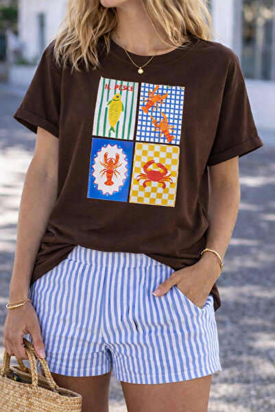 ArtYus Sea Theme Graphic Printed Unisex Oversized T-Shirt - Fish and Seafood ...