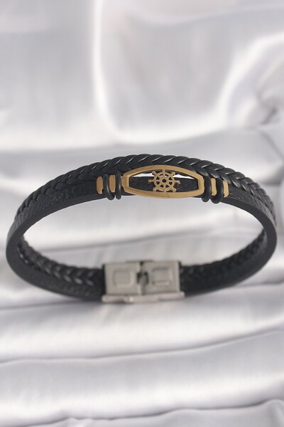 Inure Jewelry 316L Steel Gold Color Ship Rudder Figure Black Color Double Row...