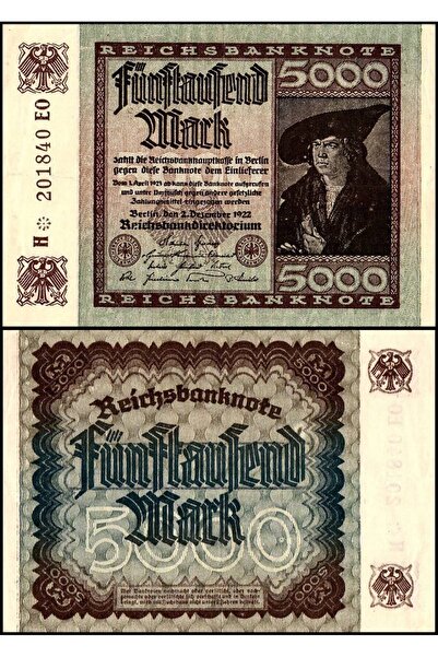 emir koleksiyon coin & paper collection Almanya 1922 Yılı 5000 Mark Kağıt Par...