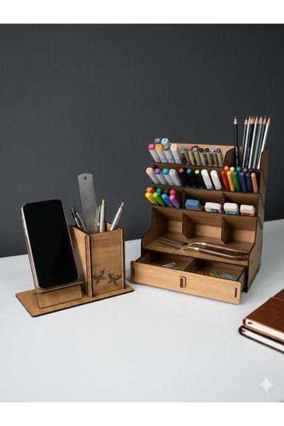 İNCİ TUVAL Çekmeceli Kalemlik Telefon Tutucu Set Organizer Düzenleyici Ergono...