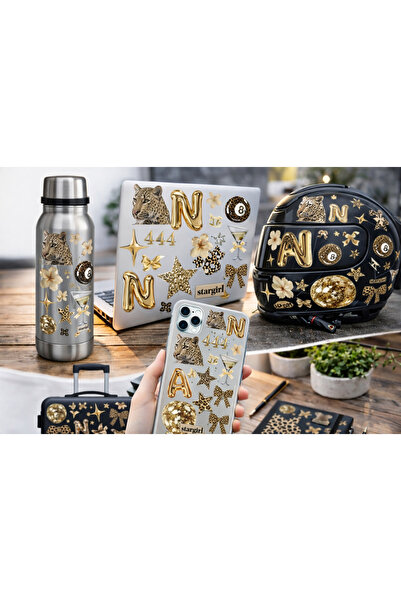 Limitless Design مجموعة ملصقات بتصميم جمالي بنمط الفهد والذهبي - تصميمات Y2K،...