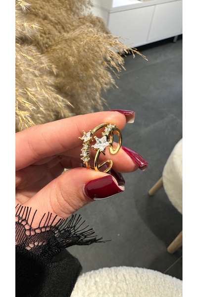 GLARE JEWELRY CO خاتم فاخر من الفولاذ المقاوم للصدأ بتصميم نجمة مزدوجة مرصع ب...