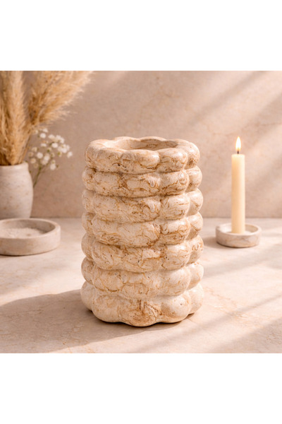 MorVilla Bubble Vazo Mermer Desenli | Pampas Kuru Çiçek Vazosu | Şık Ev Dekoru