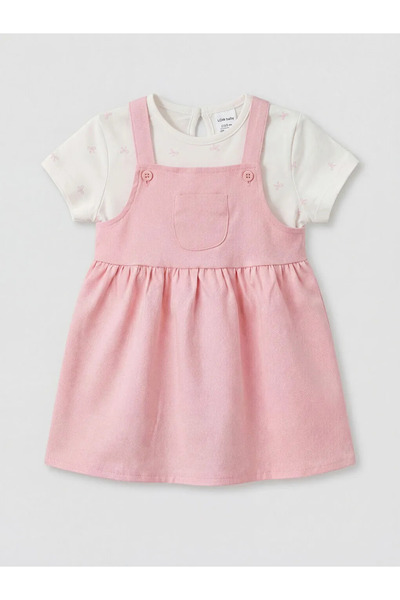 LC Waikiki Lcw Baby Pink Baby Girl Salopet Dress and T-Shirt