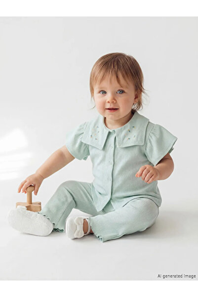 LC Waikiki Lcw Baby Green Floral Baby Girl Shirt and Pants