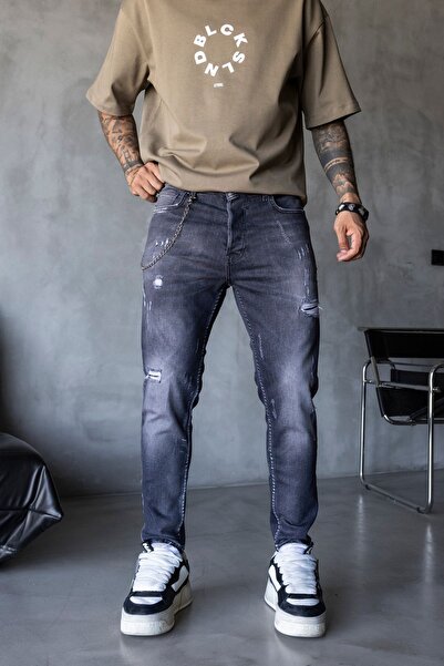 MODINI Slim fit jeans with chain and rips (6746)