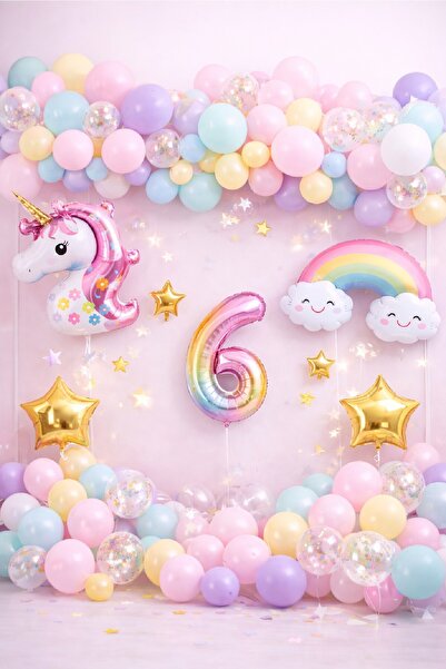 BKMC PARTY Unicorn Rainbow Pastel Birthday Balloon Set Chain Age Balloon Part...