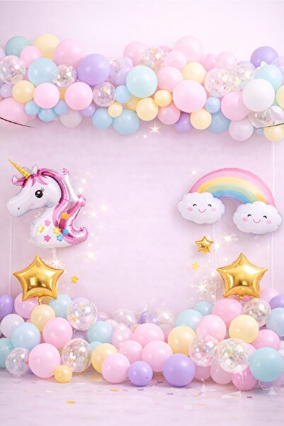 BKMC PARTY Unicorn Rainbow Pastel Birthday Balloon Set Chain Age Balloon Part...