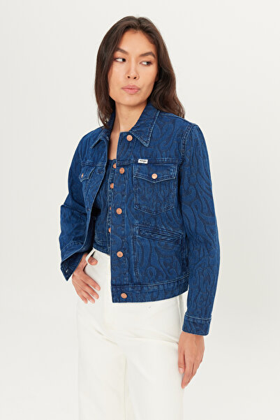 WRANGLER %100 Pamuk Regular Fit Normal Kesim Desenli Mavi Denim Jean Ceket