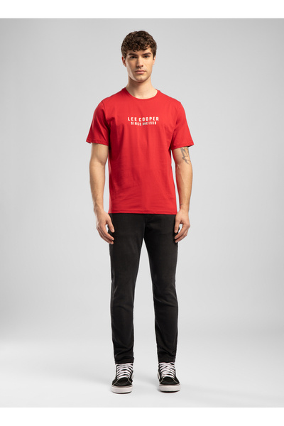 Lee Cooper تي شيرت أنسل رجالي ذو قصة عادية مصنوع من القطن بنسبة 100% وياقة دا...