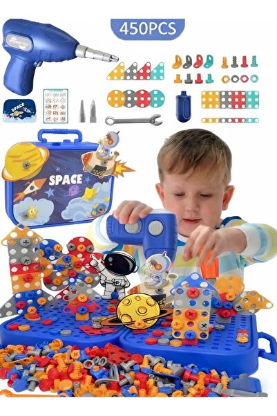 Generic مجموعة ألعاب مثقاب كهربائي للأطفال مكونة من 450 قطعة، صندوق أدوات ثلا...