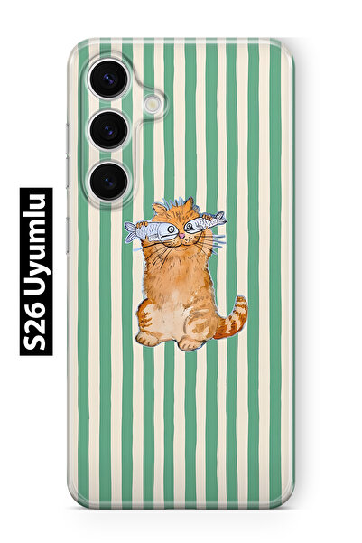 FLAMENKO حافظة هاتف شفافة متوافقة مع هاتف سامسونج جالاكسي S26 فيش آي كات منقوش