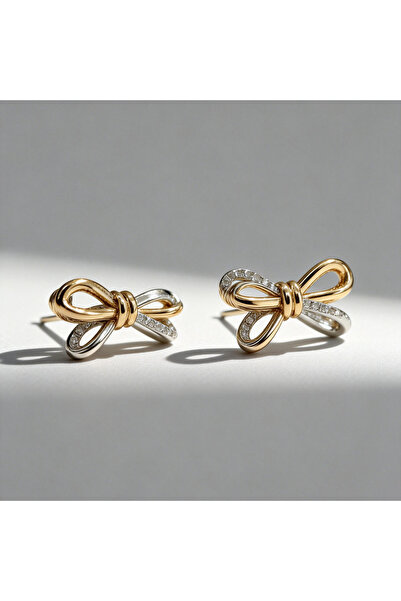 OrientC Mixed-Tone Bow Earrings - Trendy KSA Daily Accessory