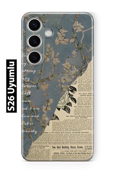 FLAMENKO Samsung Galaxy S26 Uyumlu Vintage Gazete Kolaj Desenli Şeffaf Telefo...