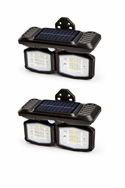 2 Adet Solar Hareket Sensörlü LED Duvar Lambası 800 Lümen, 5W 72 SMD, Çift Başlıklı 120 derece Ayarlı, Type-C Şarjlı, 3 Modlu, IP65 Dış Mekan Bahçe Aydınlatma