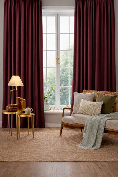 Wowlays Home Κουρτίνα ηλιοπροστασίας με χοντρή υφή σε μπορντό χρώμα, με αποτέ...