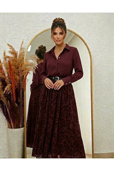 YUSUF CAN KARATAŞ KARATAŞ GİYİM Women's Burgundy Color, Suitable for Hijab, E...