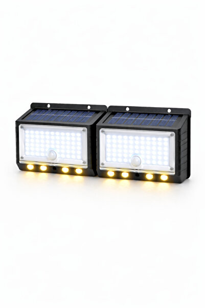 2 Adet Solar Hareket Sensörlü LED Duvar Lambası 3W 44 SMD + 4 Gün Işığı LED, 300 Lümen, 1200 mAh Batarya, Dış Mekan Bahçe Aydınlatma, IP65 Su Geçirmez, Sensörlü Duvar Apliği