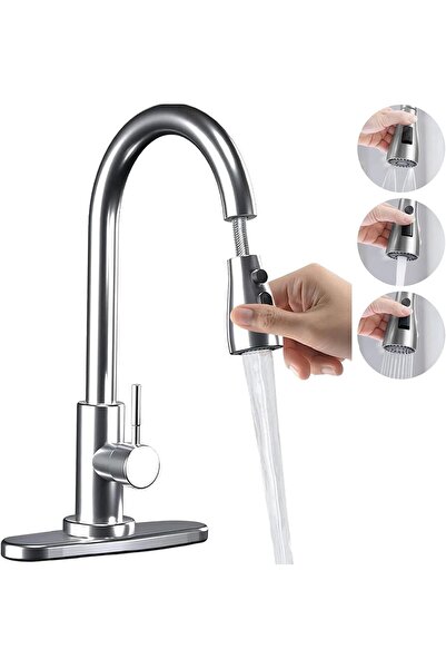 Arabest صنبور مطبخ ذو مقبض واحد وقوس عالٍ مع بخاخ قابل للسحب، يدور 360 درجة، ...