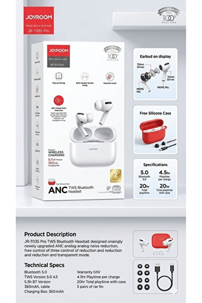 Joyroom TWS Earbuds – Bluetooth 5.1, ENC Noise‑Canceling, 24‑Hour PlaytimeB