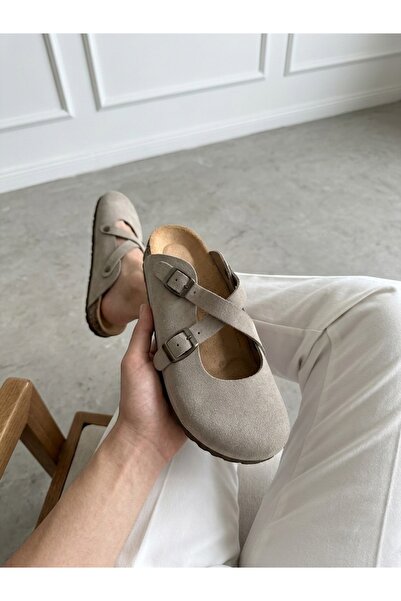 Mycorni Genuine Leather Suede Cork Sole Orthopedic Women's Sabo Slippers