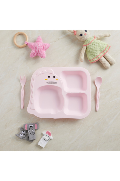 tinibud Baby Compartmented Food Plate Spoon Fork Set Pp Unbreakable 400 ml Du...