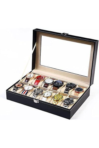 Arabest Watch Box, Watch Display Case Organizer(12 Slots) for Men Women,Black...