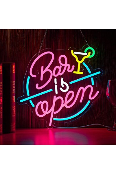 Slasa Bar Open Neon Sign LED Light with 6mm Acrylic Base, 40x40cm Pub Decor