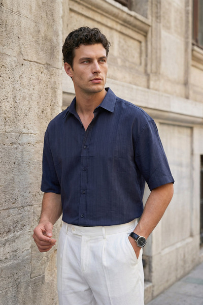 Livio Ferri Saga High Quality Modal Men's Short Sleeve Shirt Premium Textured