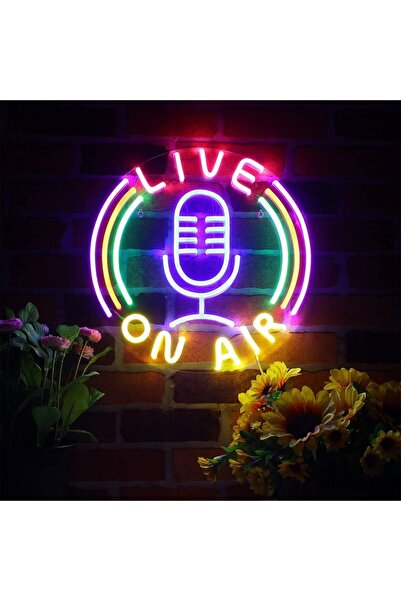 Slasa Live On Air Neon Sign LED Light with 6mm Acrylic Base, 47x47cm Studio D...