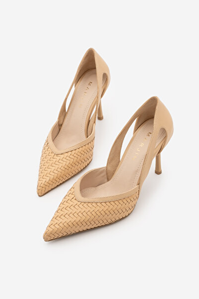 Marjin Women's Stiletto Pointed Toe Knitted Pattern Open Sides Heeled Shoes T...