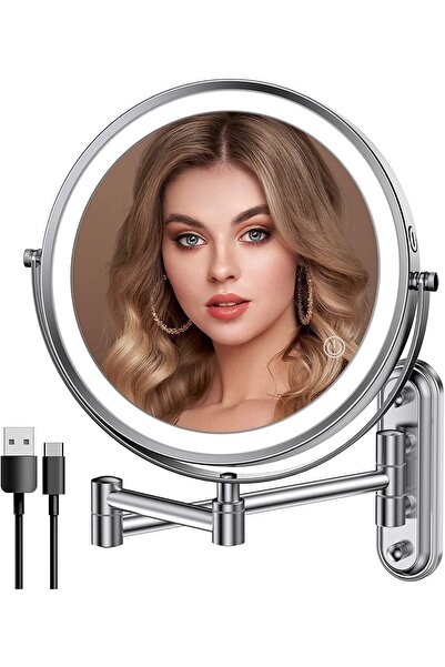 Arabest مرآة مكياج جدارية قابلة لإعادة الشحن، تكبير 1X/10X، 8 بوصة، 3 ألوان إ...