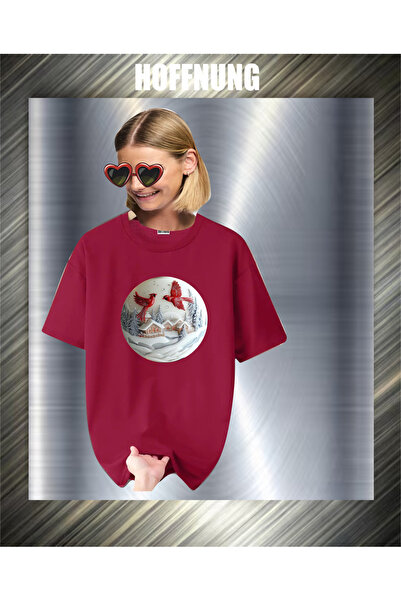 HOFFNUNG Unisex Short Sleeve Round Neck 2Red Birds Printed Solid Color Tshirt