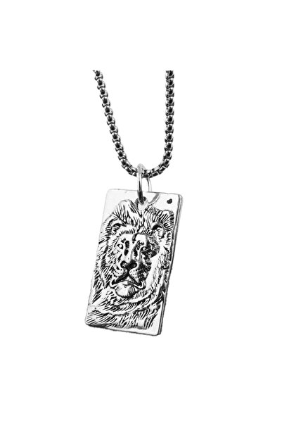 EFAYN.RO Lant cu pandantiv leu, dreptunghiular, model lion king, unisex, argi...