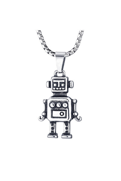 EFAYN.RO Lant cu pandantiv robot, unisex, argintiu, EFAYN