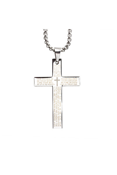 EFAYN.RO Lant cu cruce, inscriptie “Tatal Nostru”, argintiu, barbati, EFAYN