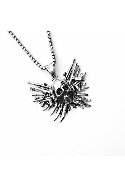 EFAYN.RO Lant unisex, pandantiv cu cap de schelet si arme multiple, war god, ...