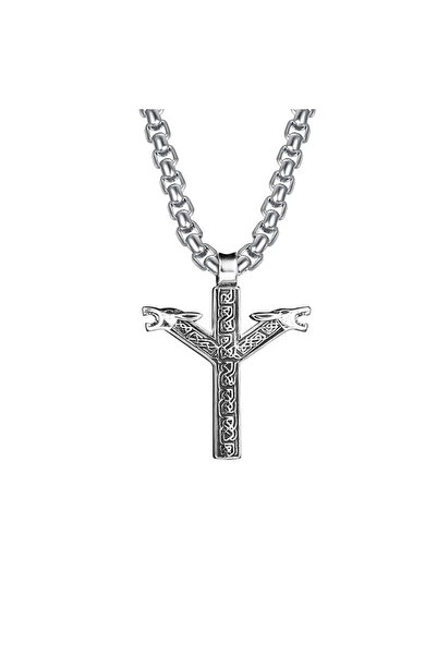 EFAYN.RO Lant unisex, pandantiv runa nordica, model cu doua capete, viking my...