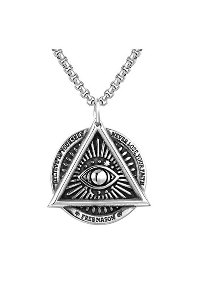 EFAYN.RO Lant Ilumitatii, pandantiv triunghi cu all seeing eye, unisex, argin...