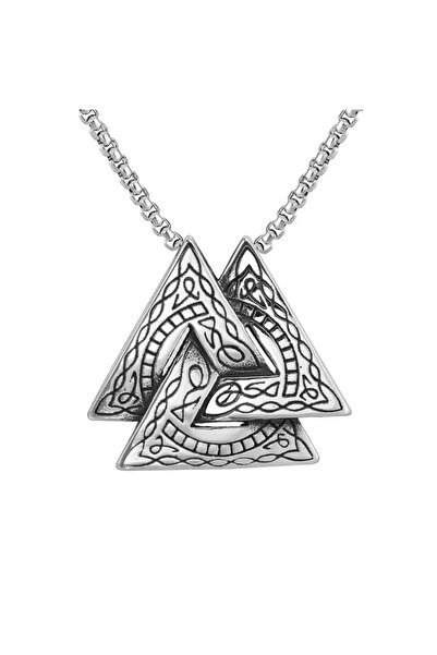 EFAYN.RO Lant viking, cu pandantiv valknut triangle, unisex, argintiu, EFAYN