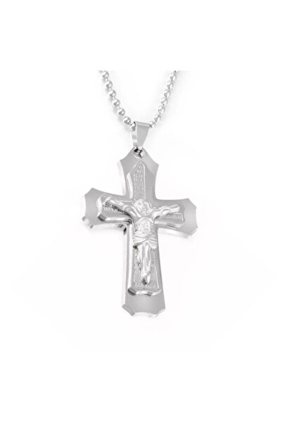 EFAYN.RO Lant tematica religioasa, cu pandantiv cruce, unisex, argintiu, EFAYN