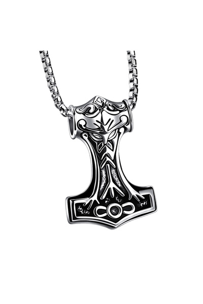 EFAYN.RO Lant cu pandantiv Mjolnir toporul lui Thor, model viking style, unis...