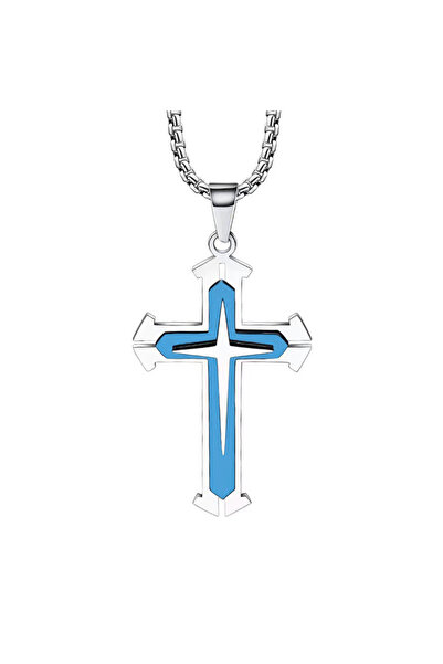 EFAYN.RO Lant minimalist, cu pandantiv cruce stil modernist, model new age, u...