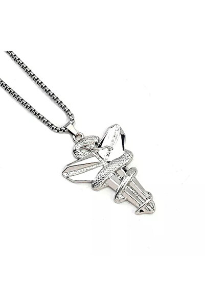 EFAYN.RO Lant cu pandantiv cruce cu sarpe, unisex, argintiu, EFAYN