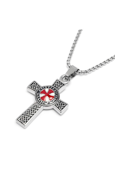 EFAYN.RO Lant, model templier, pandantiv cruce, unisex, argintiu, EFAYN