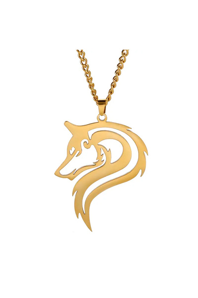 EFAYN.RO Lant, model lup majestic, pandantiv cap de lup, unisex, auriu, EFAYN