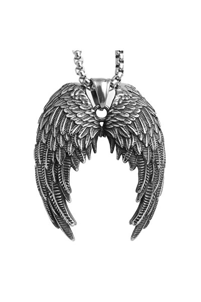 EFAYN.RO Lant cu pandantiv, model aripi fallen angel, unisex, argintiu inchis...